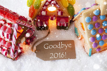 五颜六色的姜饼屋，雪花，文字再见2016