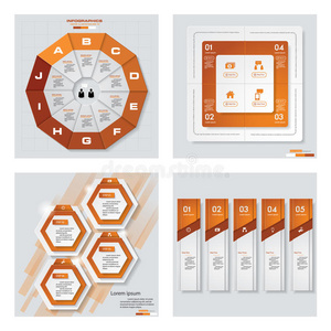 收集4个橙色模板图形或网站布局。 矢量背景。