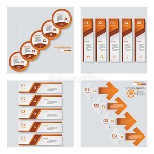 收集4个橙色模板图形或网站布局。 矢量背景。