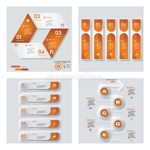 收集4个橙色模板图形或网站布局。 矢量背景。