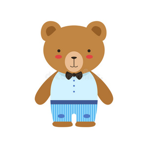 宝宝穿搭棕色熊领领结,蓝色裤子和白色顶部可爱的玩具婴儿动物穿成小