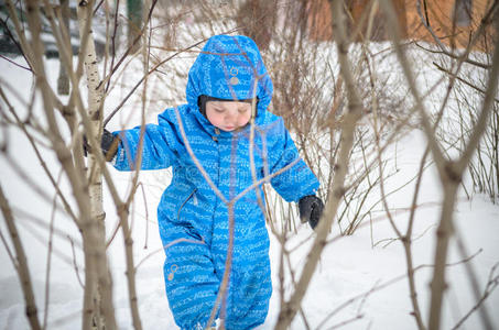 小孩 落下 快乐 可爱的 森林 肖像 射线 外套 雪橇 有趣的