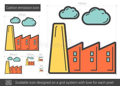 碳排放线图标。