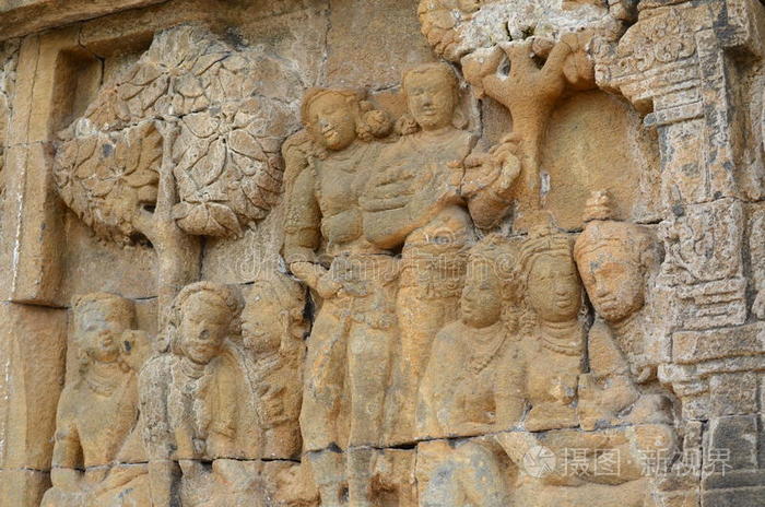 在Borobudur的宫廷浮雕