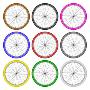 自行车车轮不同的颜色设置在白色背景矢量照片