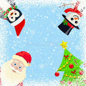 圣诞节 雪人 企鹅 霍莉 圣诞老人 雪花 庆祝 插图 冬天
