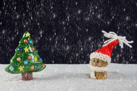 圣诞帽和雪