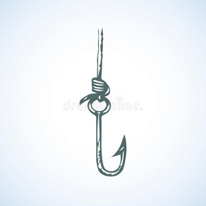 钓鱼在涂鸦风格的东西图形钓鱼钩,矢量无缝涂鸦简便的起重机吊钩的