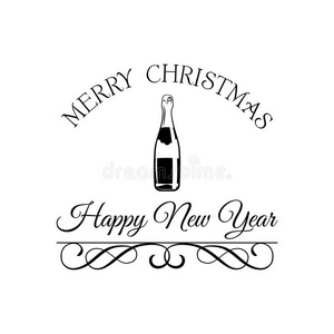 香槟瓶。 圣诞快乐和新年贺卡。 矢量插图
