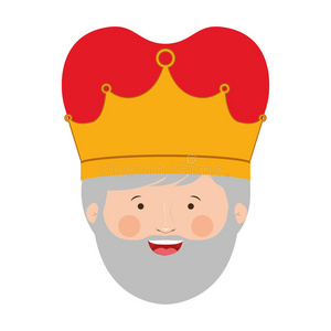 五颜六色的国王头，皇冠和灰色胡须
