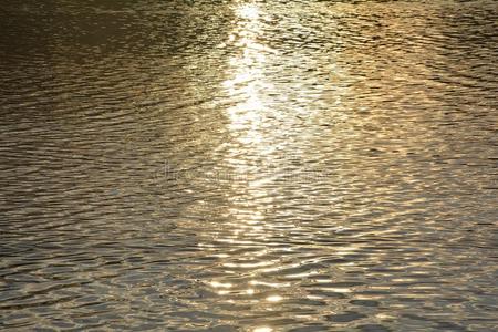 日落时的金色水在湖中