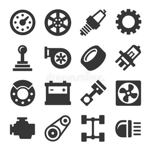 汽车零件图标设置在白色背景上. 矢量照片