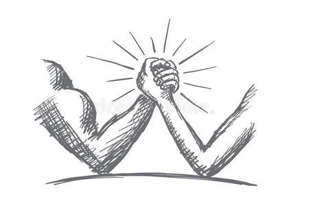 手拉手臂在强弱之间摔跤照片