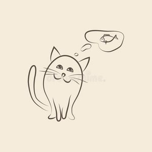 猫想鱼。 矢量插图