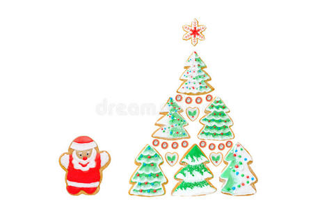 圣诞卡，姜饼，饼干，圣诞老人，树，雪花白色