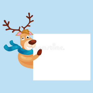 圣诞鹿与横幅，快乐的冬季圣诞节节日动物贺卡，圣诞老人帮手驯鹿矢量