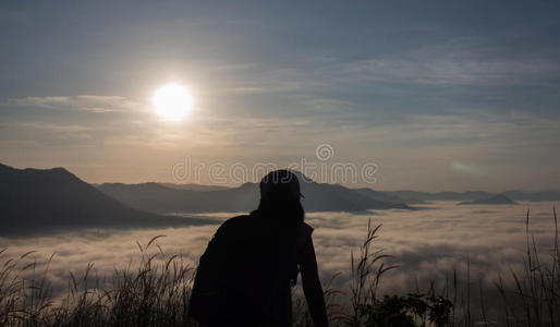 范围 场景 夏天 女人 薄雾 天空 全景 早晨 地标 泰国