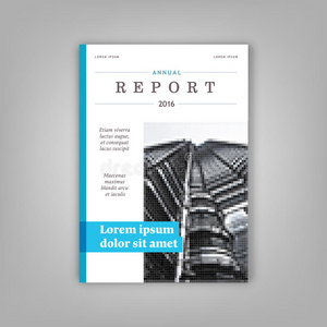 蓝色年度报告。 小册子模板。 A4尺寸设计。 书籍封面布局设计。 抽象的极简主义封面