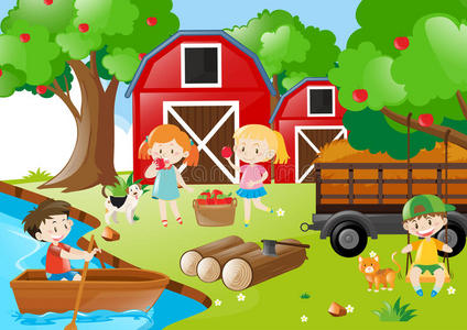 摘苹果照片孩子们在果园里摘苹果照片