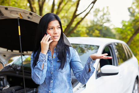 修理 呼叫 电话 汽车 发动机 愤怒的 女孩 运输 公司