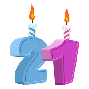 21岁生日. 节日蛋糕用节日蜡烛的号码.照片