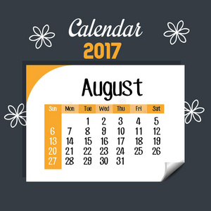 日历2017年8月模板图标