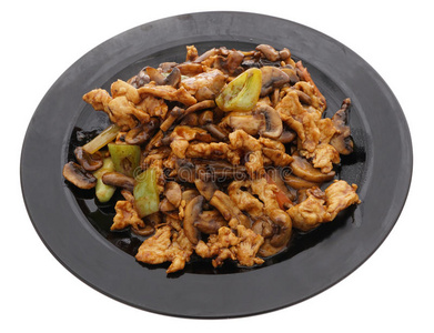 中国菜。 带蘑菇和蔬菜的鸡肉