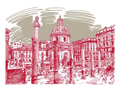 意大利语 城市 墨水 插图 大理石 工艺 绘画 城市景观