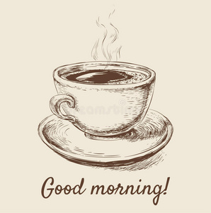 手绘草图咖啡杯矢量插图照片