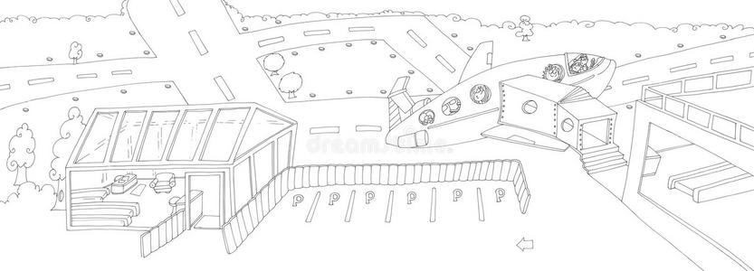 带着孩子的大飞机起飞的机场,中国画的颜色照片