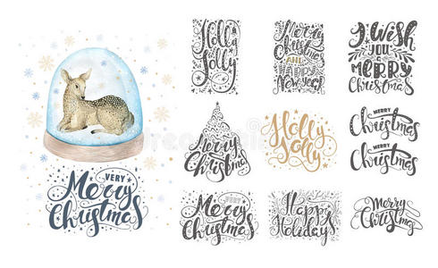 招呼 卡片 闪闪发光 明信片 新的 艺术 字体 圣诞节 海报
