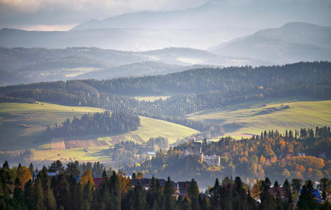 落下 小山 城堡 环境 波兰 公园 美丽的 乡村 秋天 欧洲