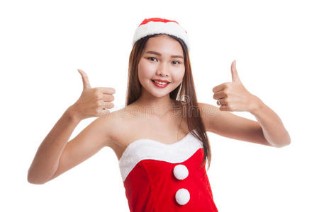 亚洲圣诞老人女孩竖起大拇指。