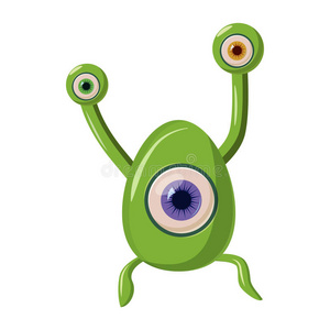 绿色一只眼睛外星怪物图标，卡通风格
