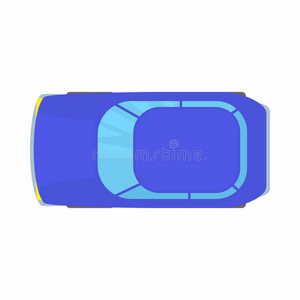 蓝色汽车顶部视图图标，卡通风格