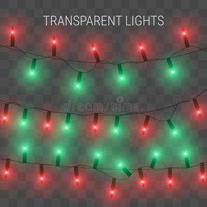 圣诞灯。 在透明的背景上发光的花环