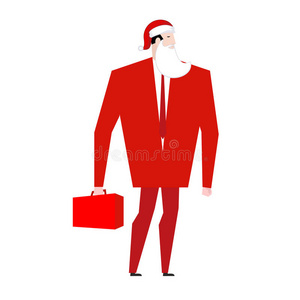 老板圣诞老人假胡子和红帽。 在节日里的商人