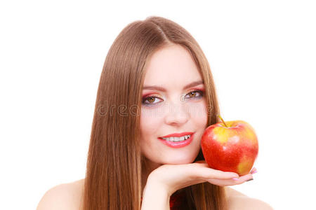 苹果 人类 水果 失去 夏天 女孩 微笑 损失 饮食 面对