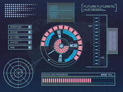 抽象未来，概念向量未来派蓝色虚拟图形触摸用户界面HUD。 用于网站，网站，移动