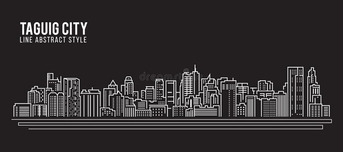 城市景观建筑线艺术矢量插图设计塔格市
