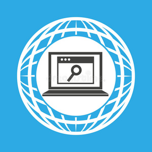 放大镜头在网上购物商店与全球背景下, 电子商务搜索图标概念全球搜索