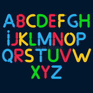 卡通泡泡字体. 五颜六色的字母闪烁.照片