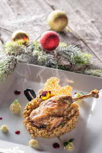 鸭子 晚餐 盘子 家禽 圣诞节 冰雹 美味的 美食学 烹饪