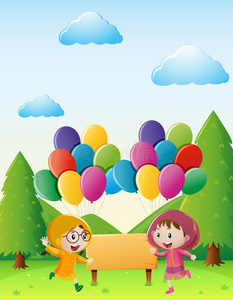 削减 童年 性格 女孩 公园 雨衣 剪贴画 风景 花园 气球