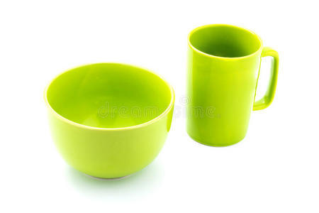 绿色咖啡杯和绿色碗