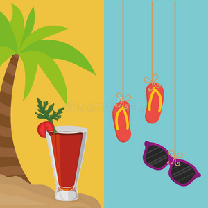 海滩棕榈鸡尾酒和翻盖太阳镜悬挂横幅