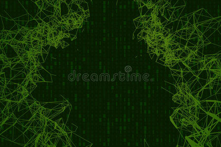 抽象绿色技术背景。 二进制计算机代码。 抽象插图。