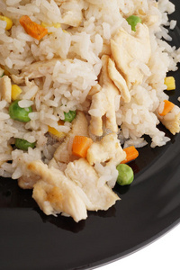 中国食物。 米饭和鸡块