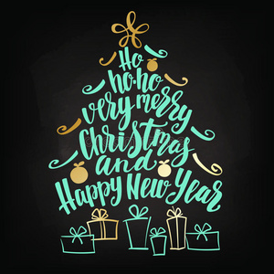 圣诞快乐新年树字云，节日手工刻字拼贴。