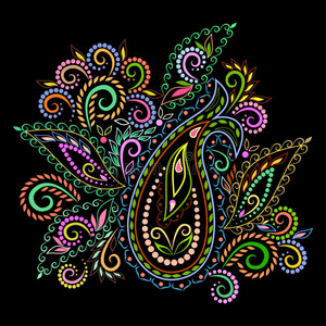 五颜六色的波西米亚图案,有佩斯利和花.照片